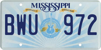 MS license plate BWU972