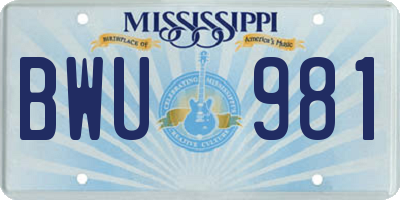 MS license plate BWU981