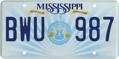 MS license plate BWU987