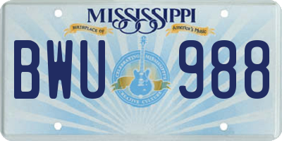 MS license plate BWU988