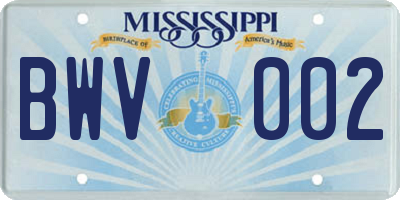 MS license plate BWV002