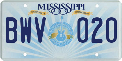 MS license plate BWV020