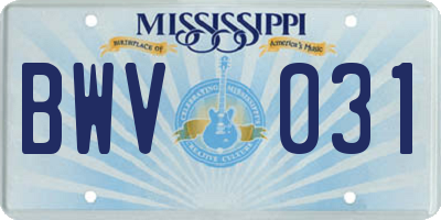 MS license plate BWV031