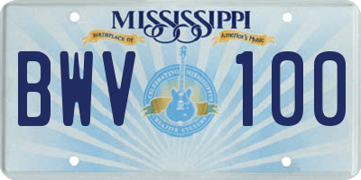 MS license plate BWV100