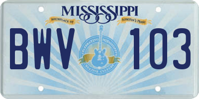MS license plate BWV103