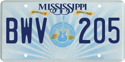 MS license plate BWV205