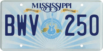 MS license plate BWV250