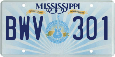 MS license plate BWV301