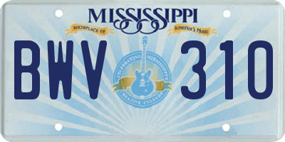 MS license plate BWV310