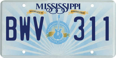 MS license plate BWV311