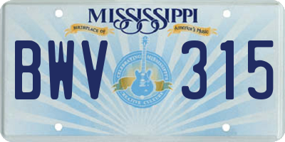 MS license plate BWV315