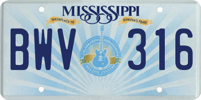 MS license plate BWV316
