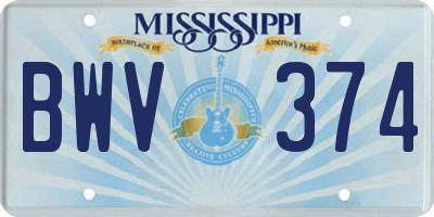 MS license plate BWV374