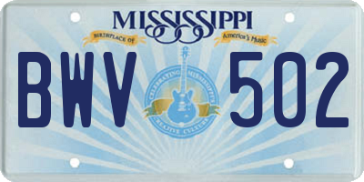 MS license plate BWV502