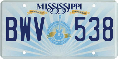 MS license plate BWV538