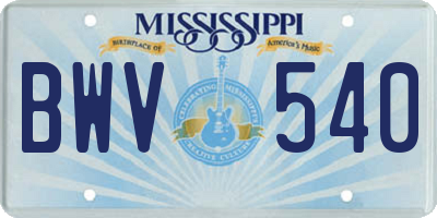 MS license plate BWV540