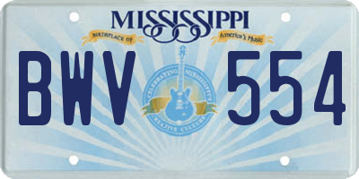 MS license plate BWV554