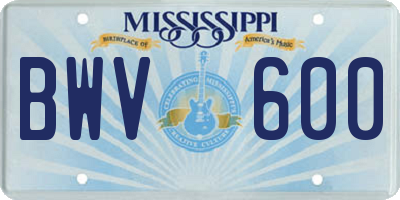 MS license plate BWV600
