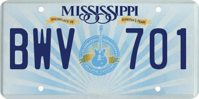 MS license plate BWV701