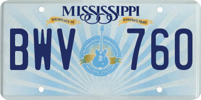 MS license plate BWV760