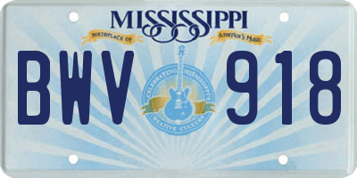 MS license plate BWV918