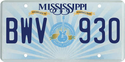 MS license plate BWV930