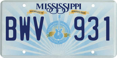 MS license plate BWV931