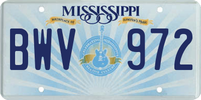 MS license plate BWV972
