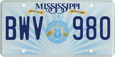 MS license plate BWV980