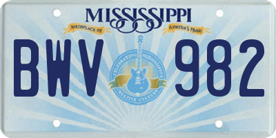 MS license plate BWV982