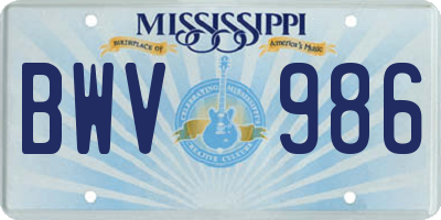 MS license plate BWV986