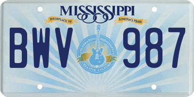 MS license plate BWV987