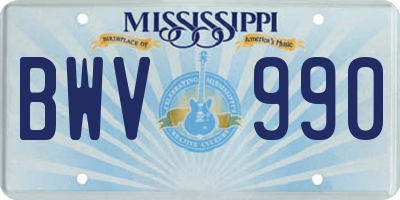 MS license plate BWV990