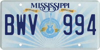 MS license plate BWV994