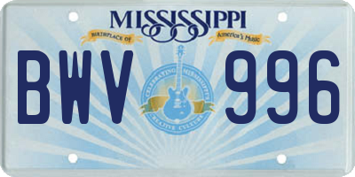 MS license plate BWV996