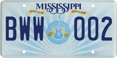 MS license plate BWW002