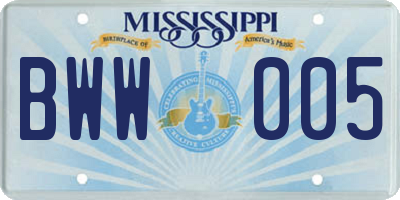 MS license plate BWW005