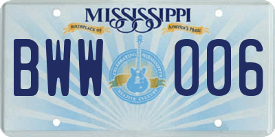 MS license plate BWW006