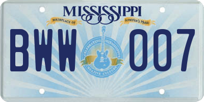 MS license plate BWW007