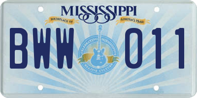 MS license plate BWW011
