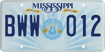 MS license plate BWW012