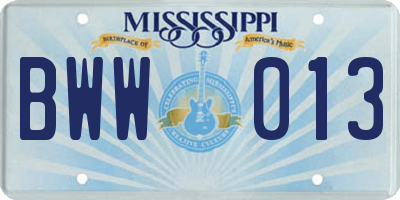 MS license plate BWW013