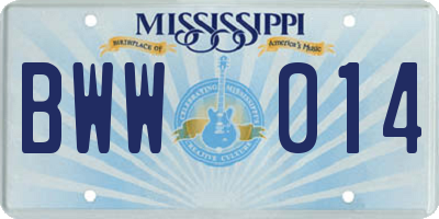 MS license plate BWW014