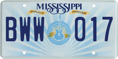 MS license plate BWW017