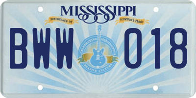 MS license plate BWW018