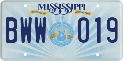 MS license plate BWW019