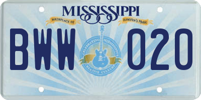 MS license plate BWW020