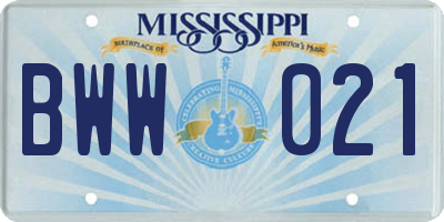 MS license plate BWW021