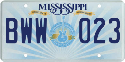 MS license plate BWW023