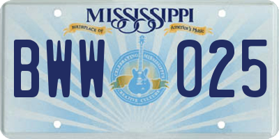 MS license plate BWW025
